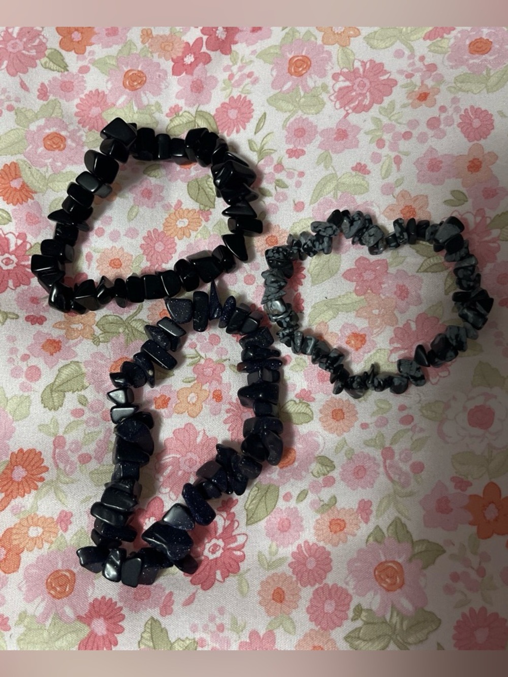 Black and Gray Chip Stone Stretch Bracelets - Set of 3